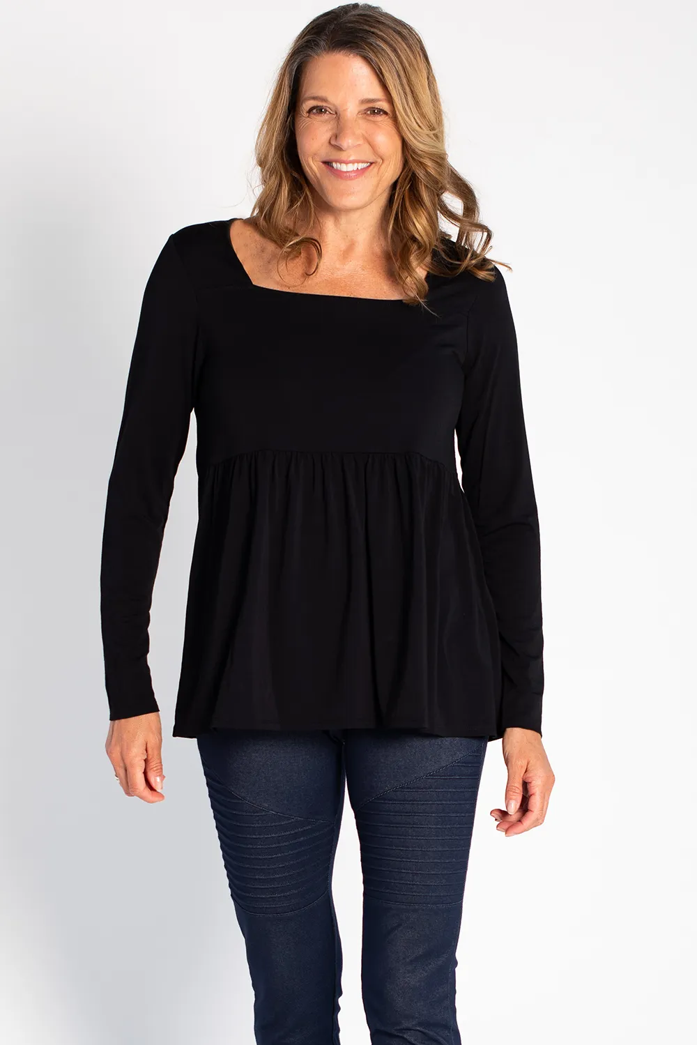 Kara Square Neck Bamboo Top - Black