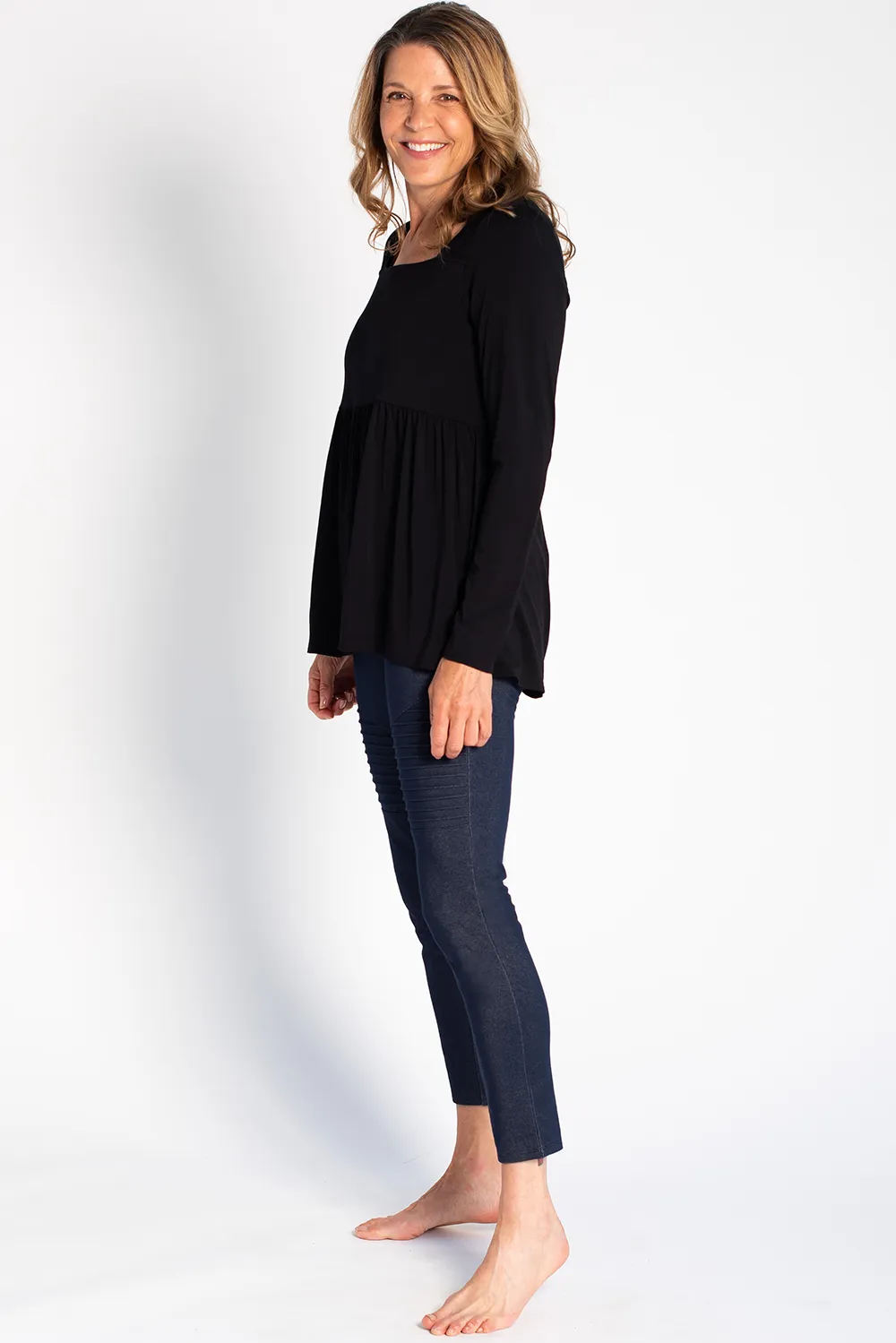 Kara Square Neck Bamboo Top - Black