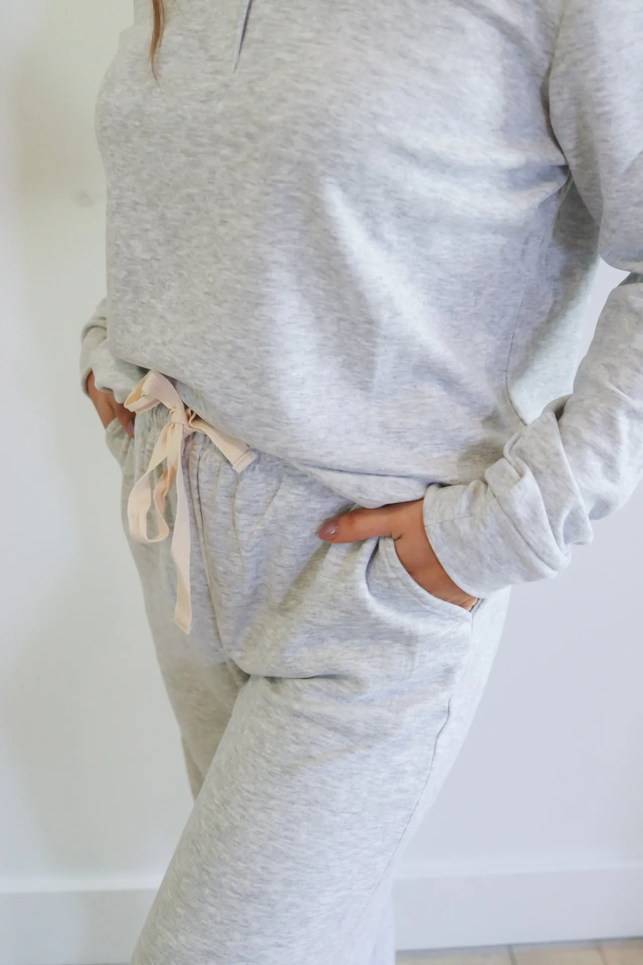 Ladies Wide Leg Henley Set - WARM GREY