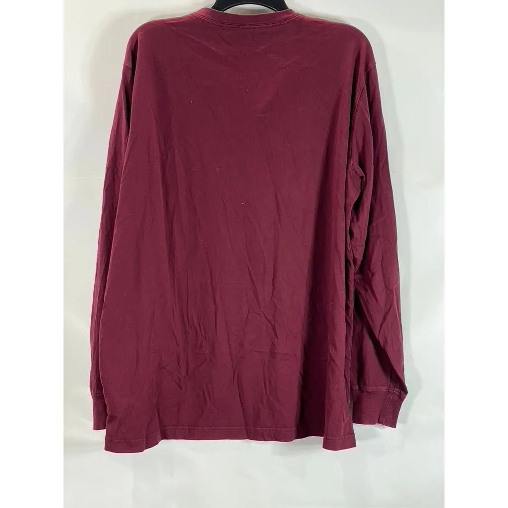 LANDS' END Men's Super Tall Rich Burgundy Long Sleeve Henley Shirt SZ XL/T