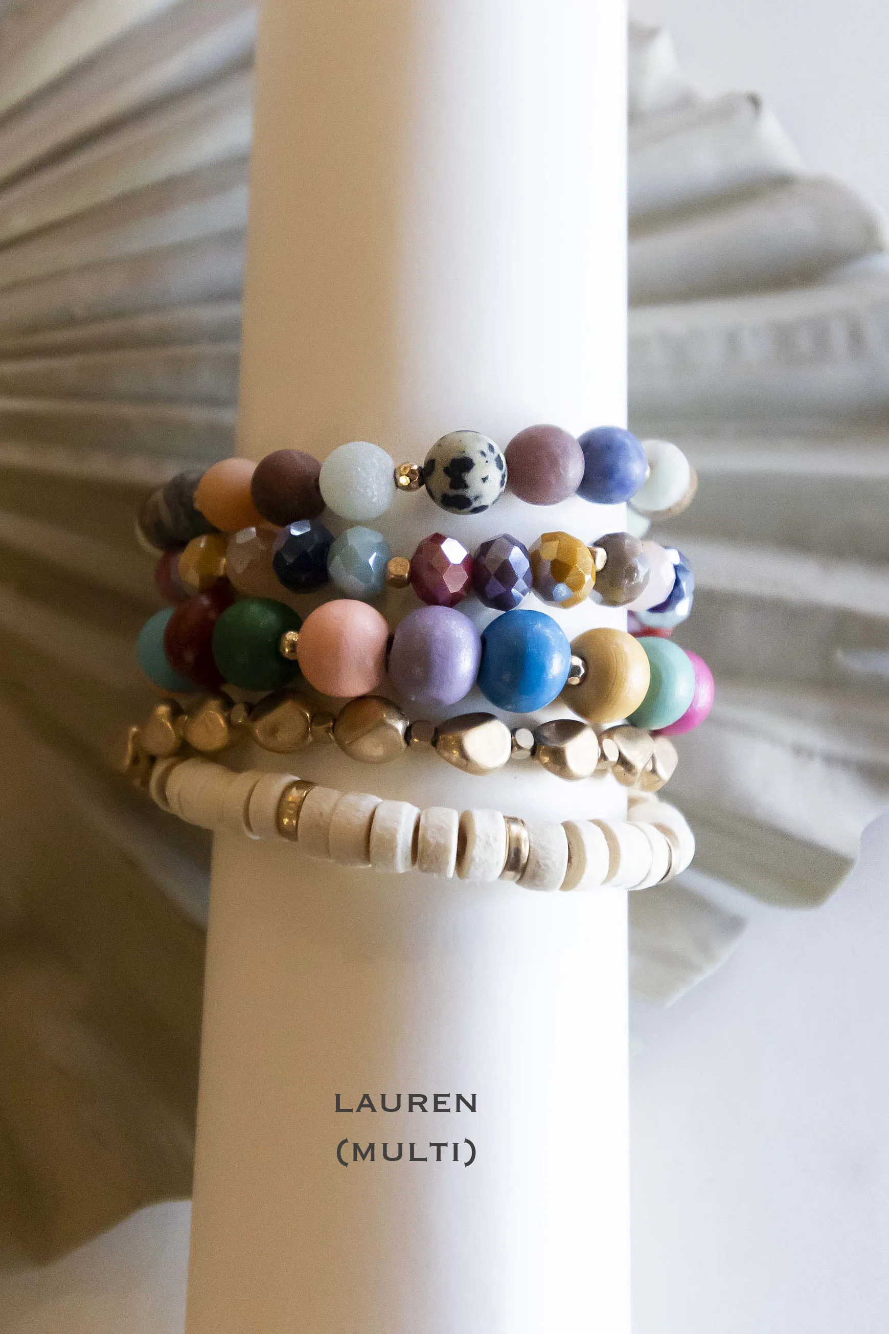 Lauren Wood Bracelet Stacks | Natural Wood Stone and Crystal Beads | Boho Layering Bracelets