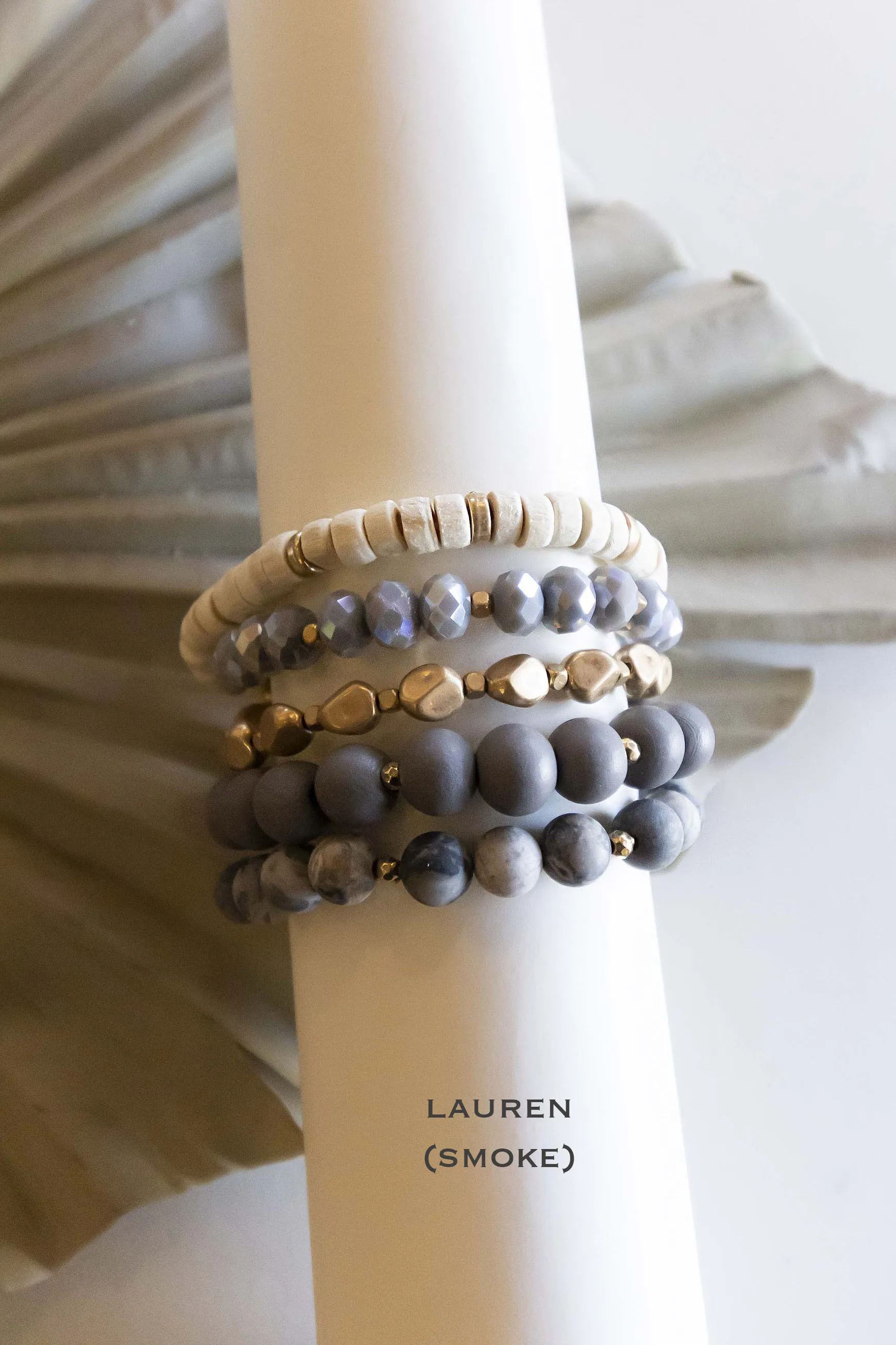 Lauren Wood Bracelet Stacks | Natural Wood Stone and Crystal Beads | Boho Layering Bracelets