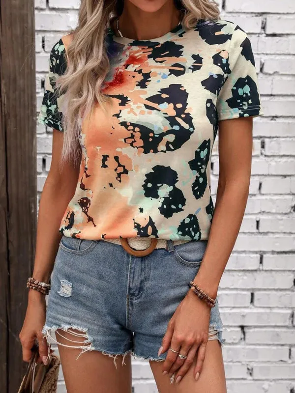 Leopard Printed Round Neck T-Shirt