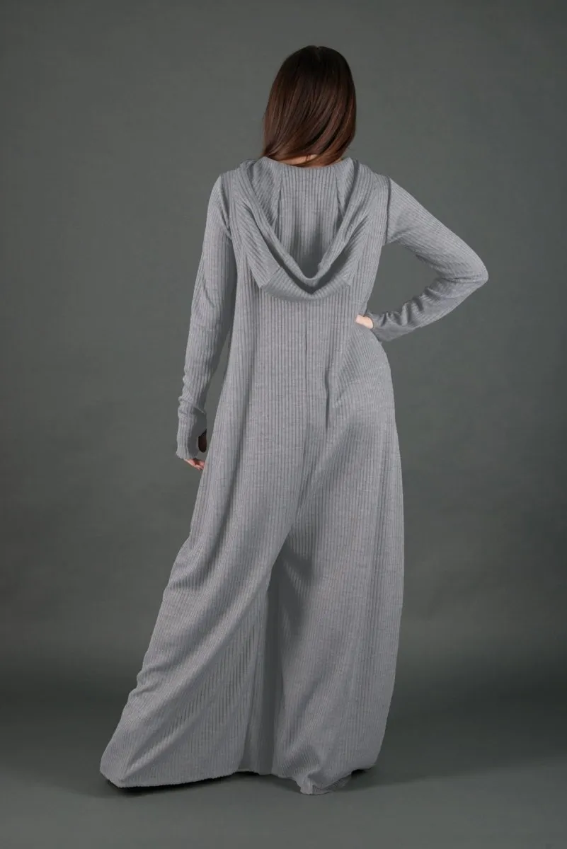 Light Grey Knitted Hooded Jumpsuit LINA