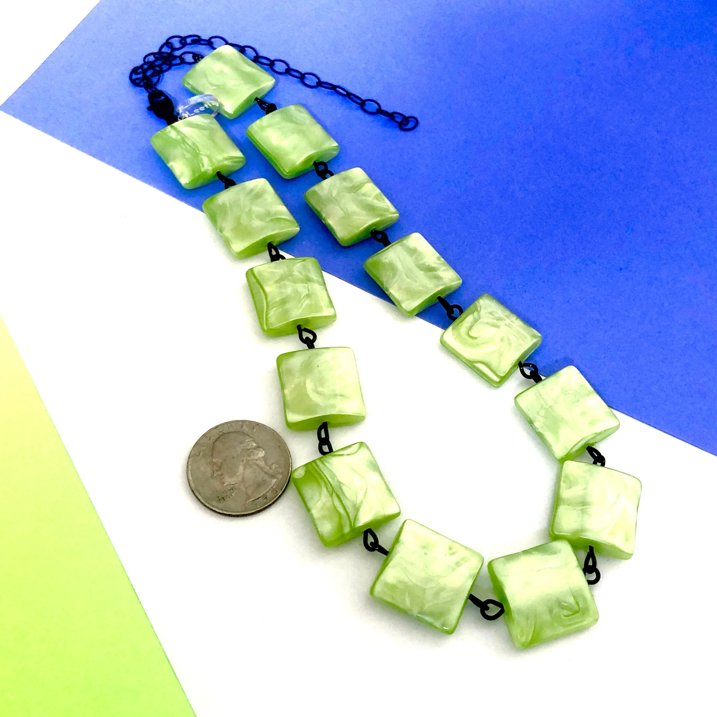 Lime Green Square Aura Glow Amelia Necklace *