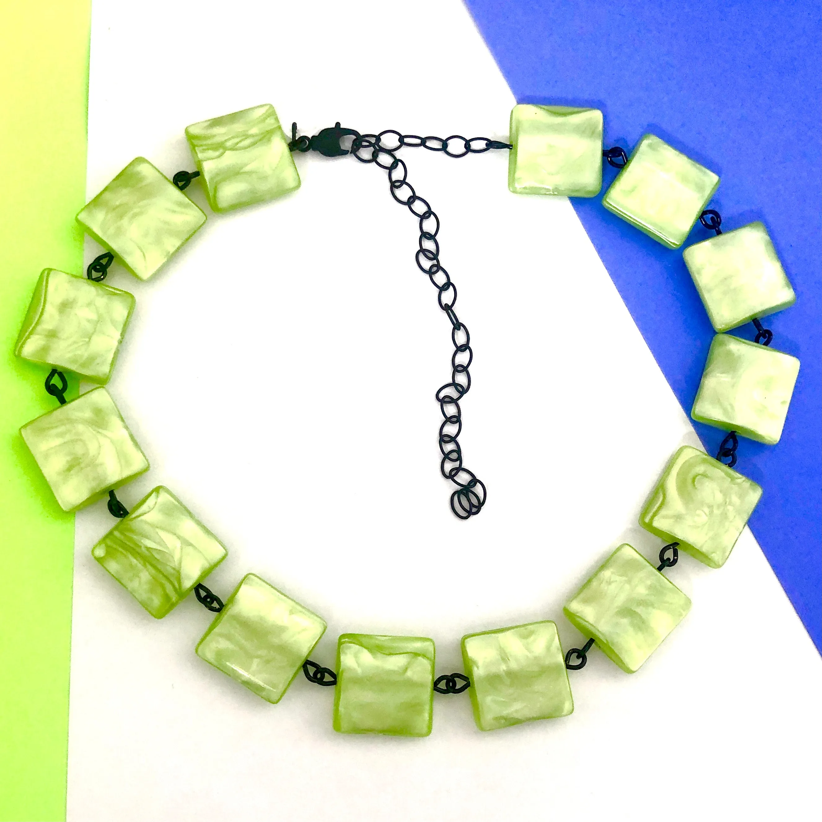 Lime Green Square Aura Glow Amelia Necklace *