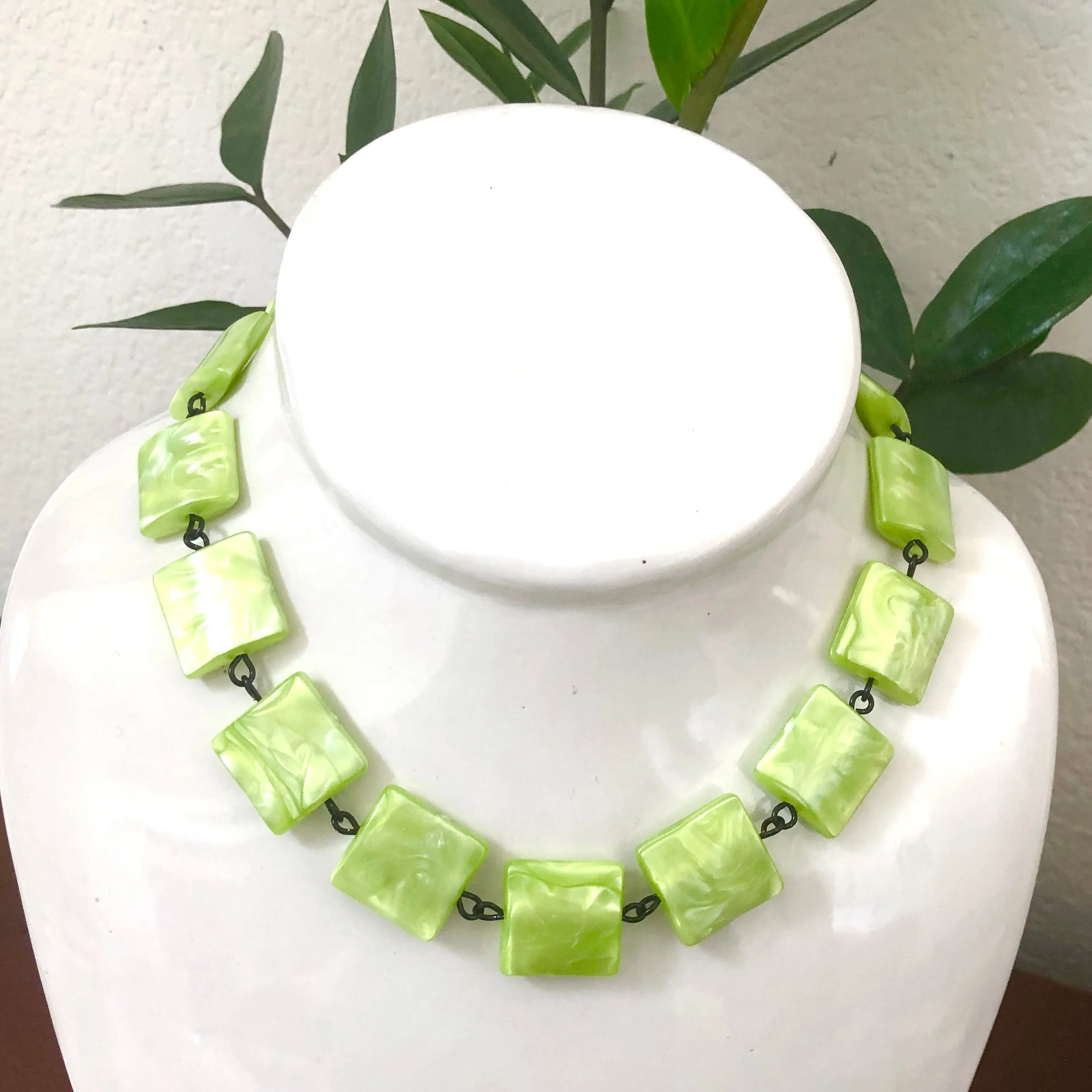 Lime Green Square Aura Glow Amelia Necklace *