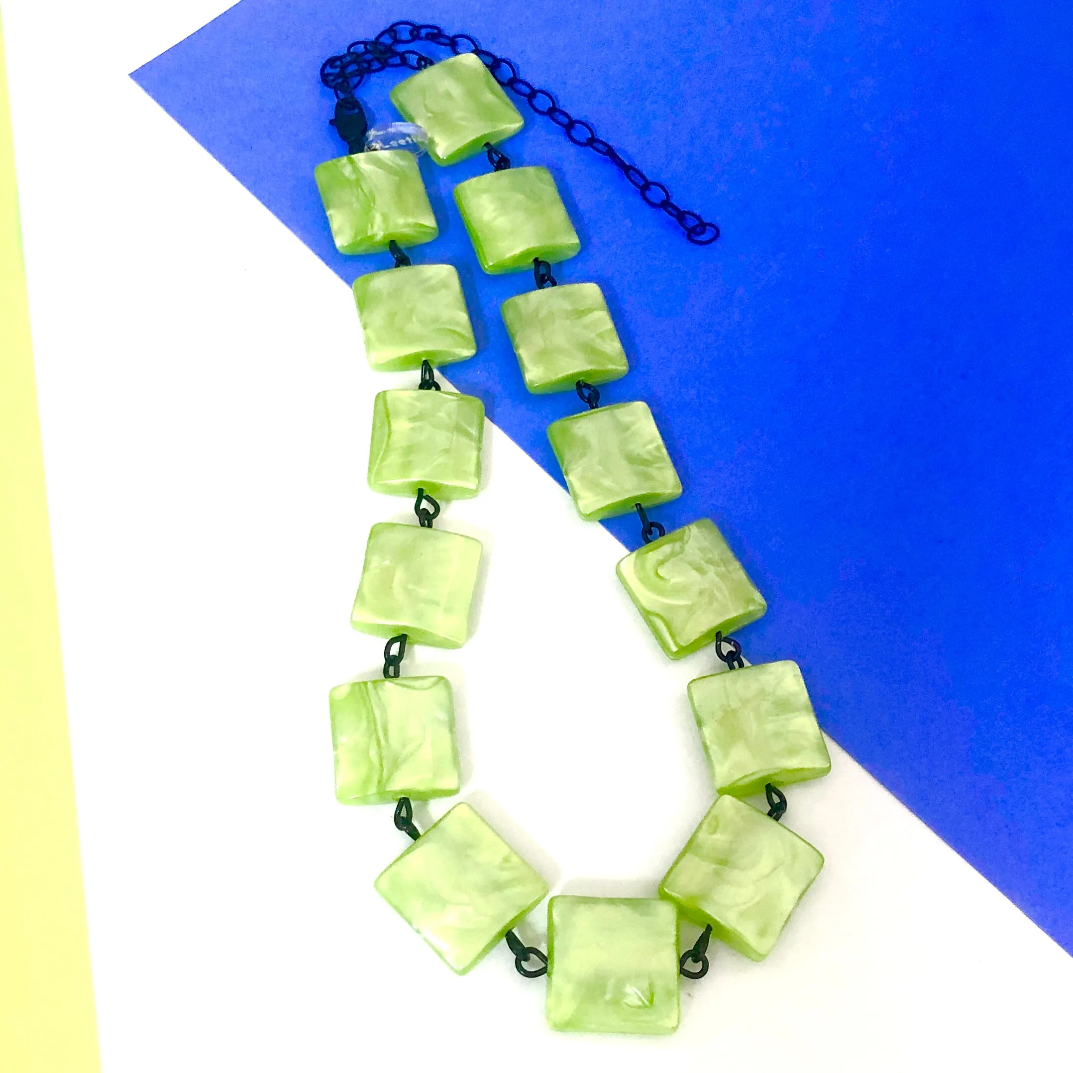 Lime Green Square Aura Glow Amelia Necklace *