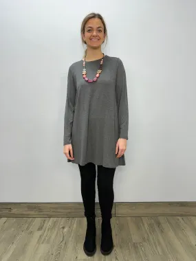 Long Sleeve Basic A-Line Tunic - Heather Charcoal