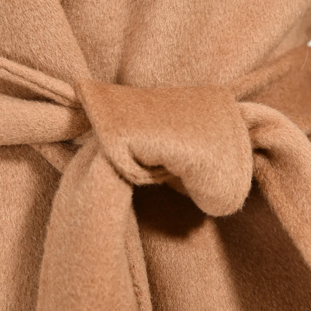 LORINA Camel Cashmere Midi Coat with Fox Fur