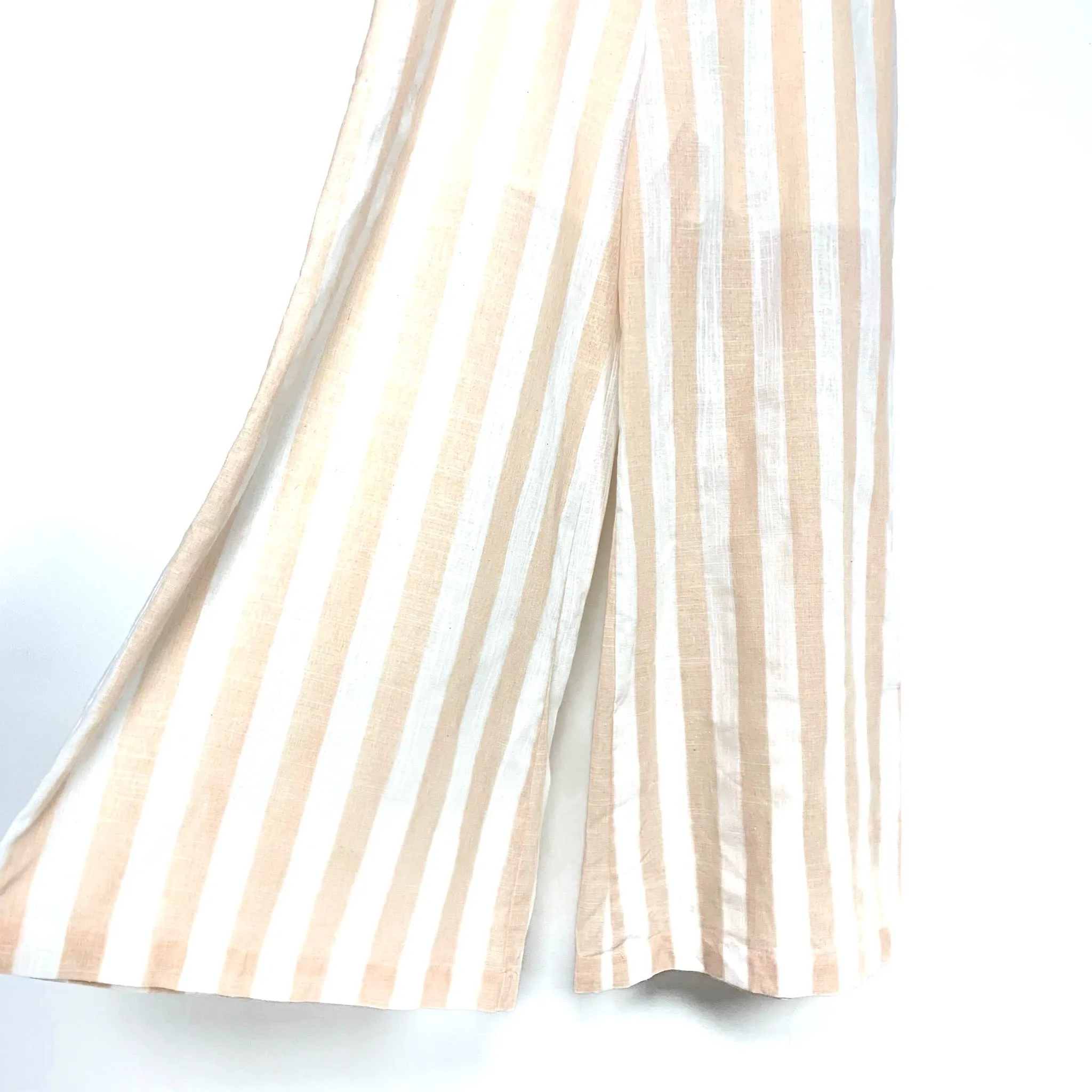 Lumière White/Peach Striped Drawstring Tie Wide LegJumpsuit- Size S (See Notes)