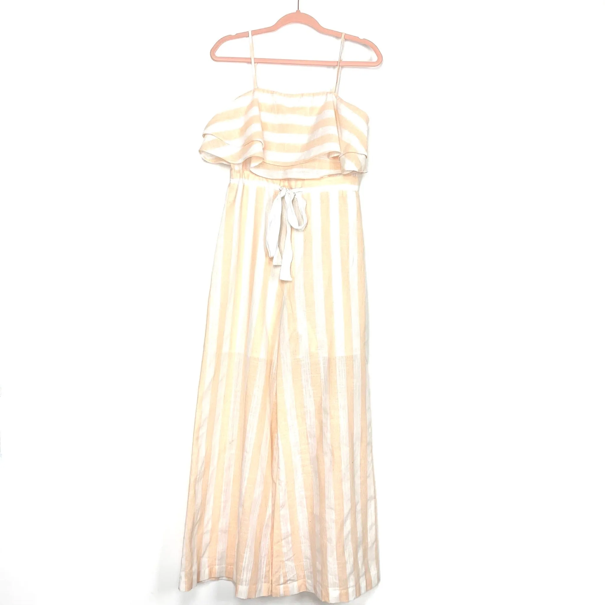 Lumière White/Peach Striped Drawstring Tie Wide LegJumpsuit- Size S (See Notes)