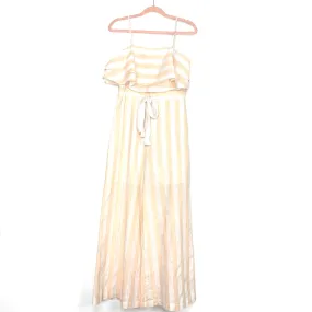 Lumière White/Peach Striped Drawstring Tie Wide LegJumpsuit- Size S (See Notes)