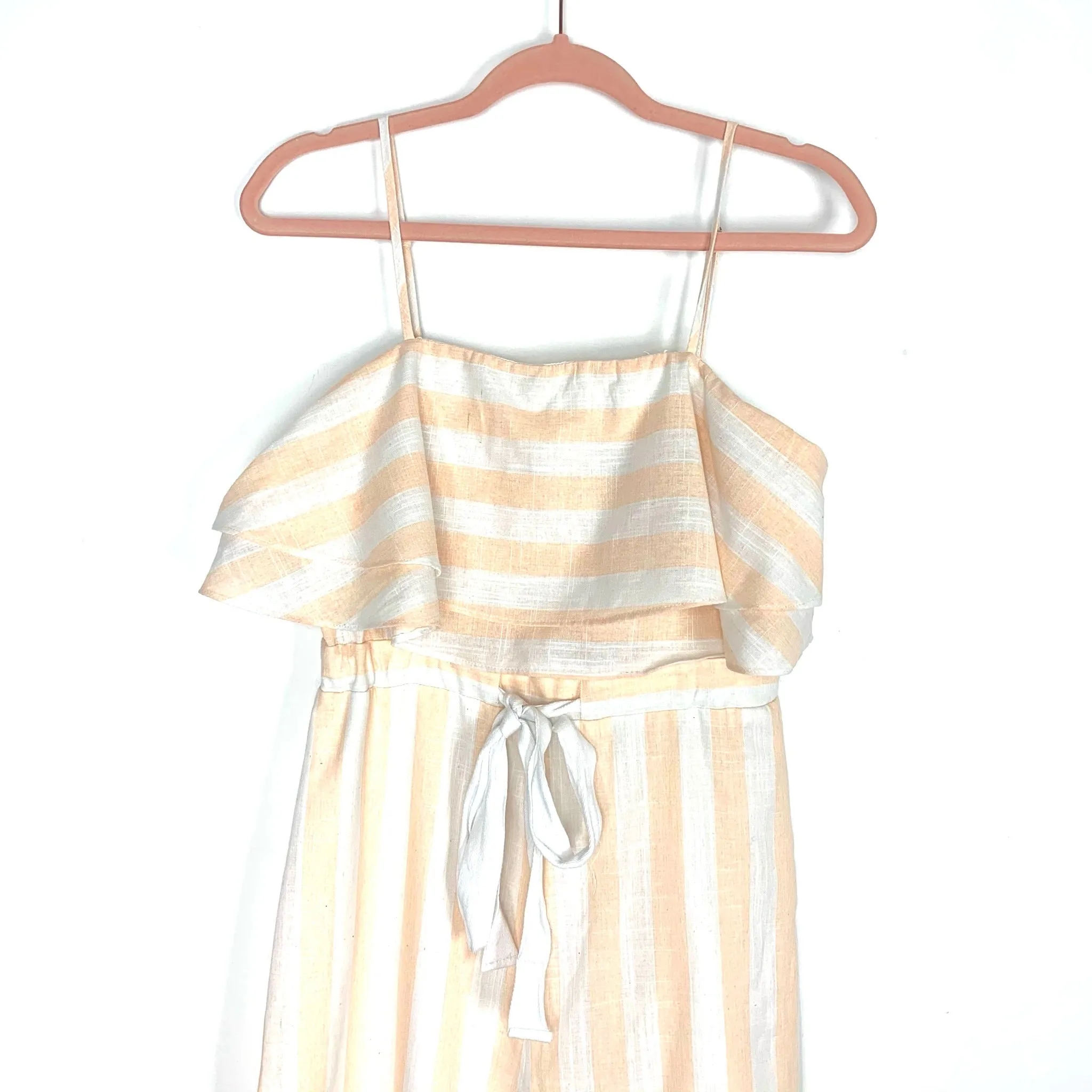 Lumière White/Peach Striped Drawstring Tie Wide LegJumpsuit- Size S (See Notes)