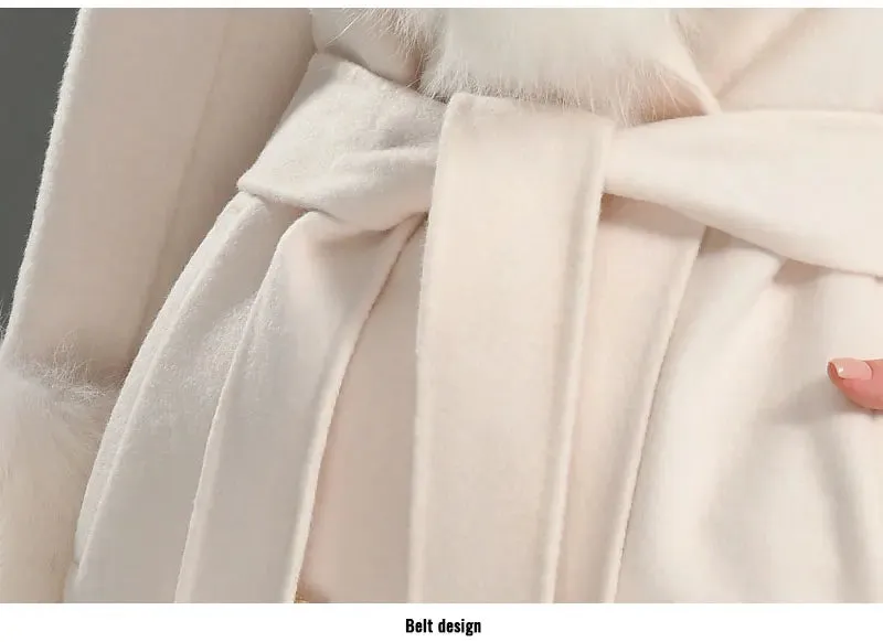 Luxury Cashmere Wool Coat with Genuine Fox Fur Trim