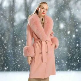 Luxury Cashmere Wool Coat with Genuine Fox Fur Trim