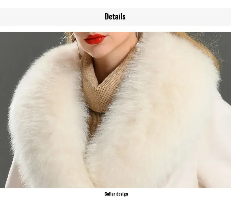 Luxury Cashmere Wool Coat with Genuine Fox Fur Trim