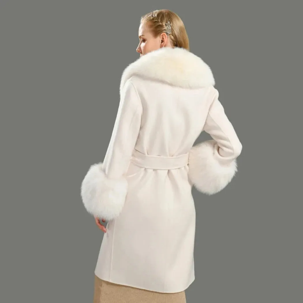 Luxury Cashmere Wool Coat with Genuine Fox Fur Trim