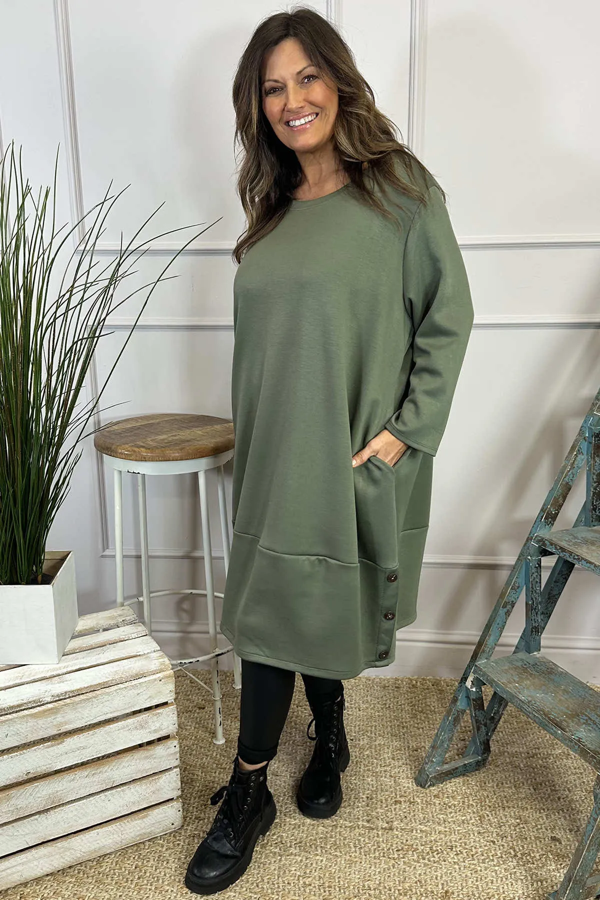 Lyanna Button Detail Tunic Khaki