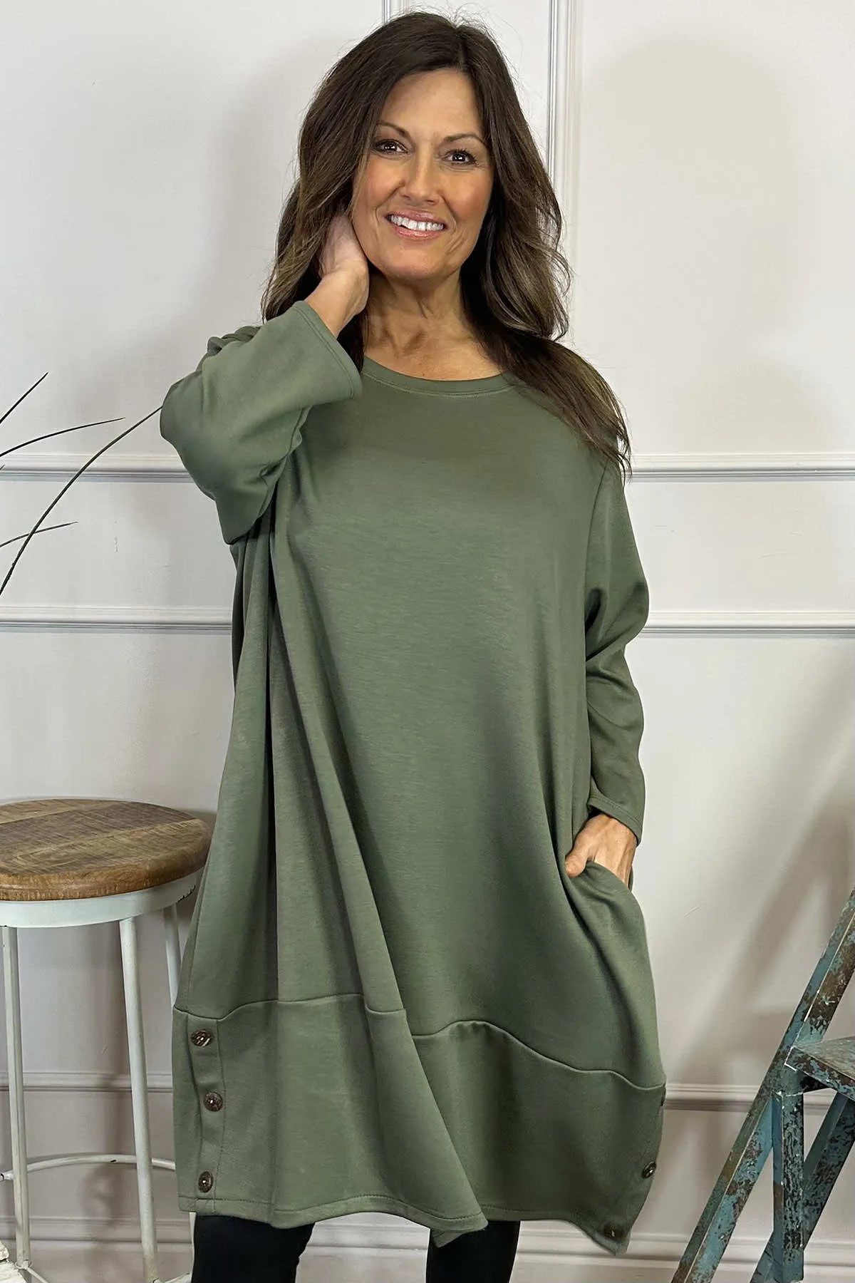 Lyanna Button Detail Tunic Khaki