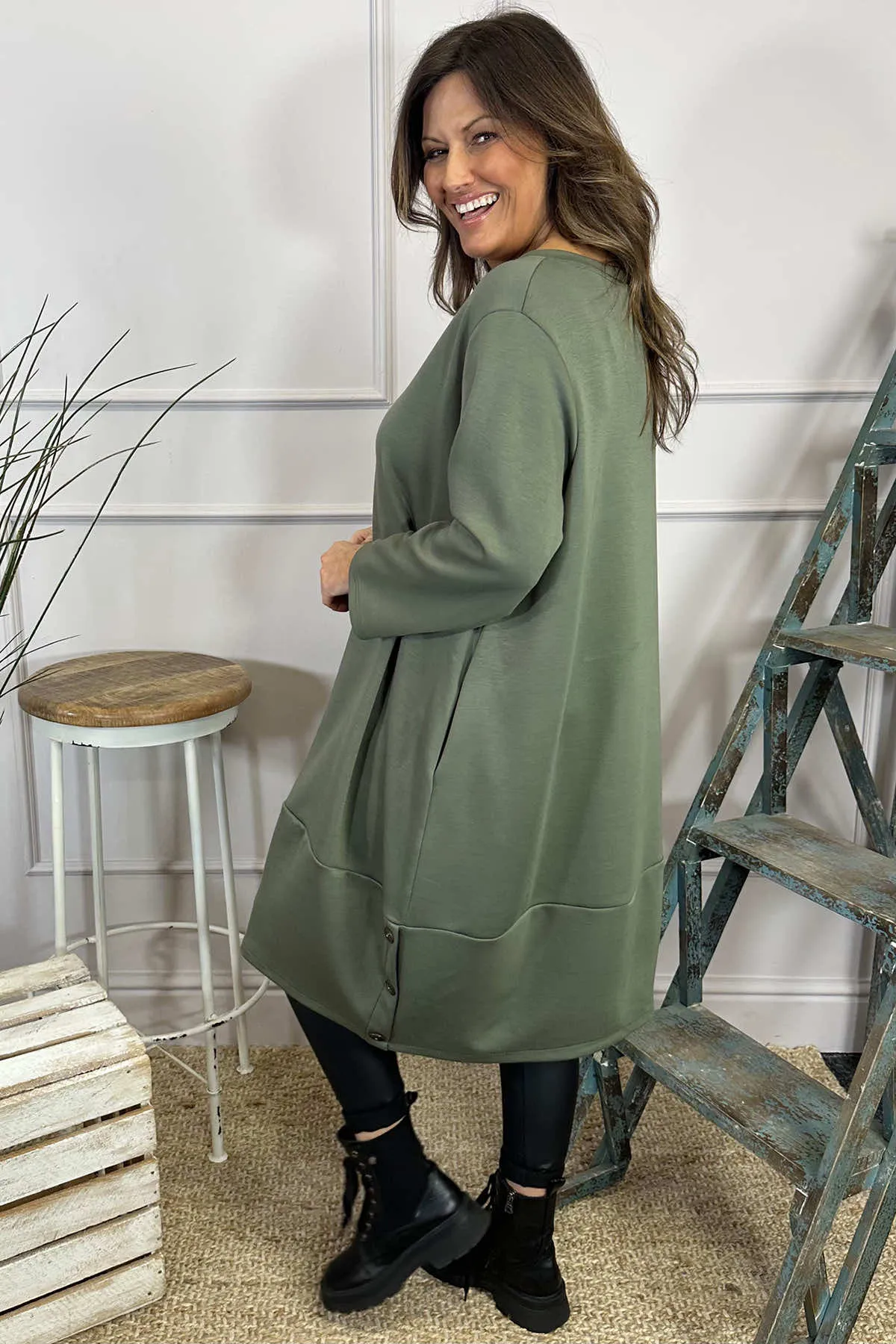 Lyanna Button Detail Tunic Khaki