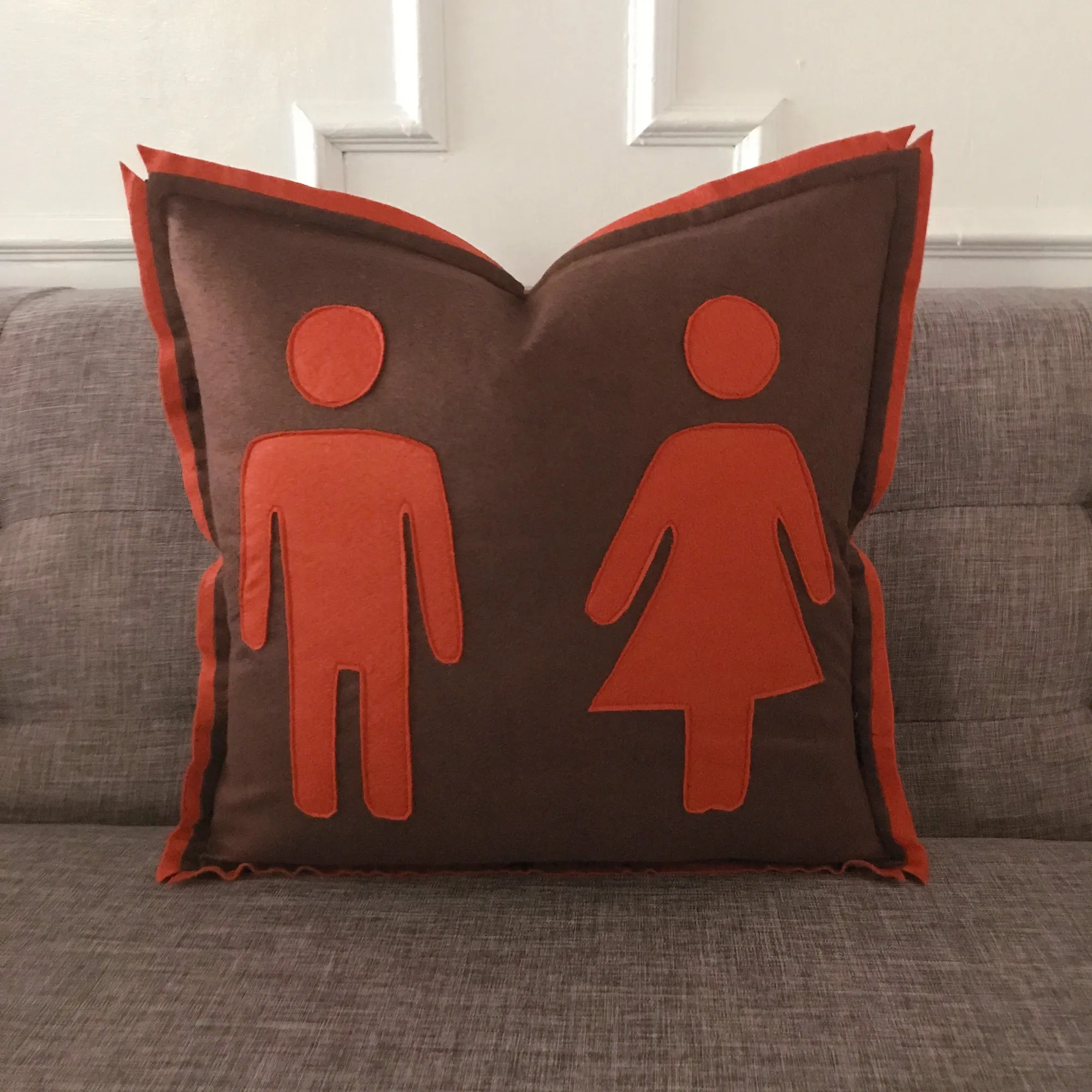 Male Female Couple Felt Decorative Pillow Cover 18x18