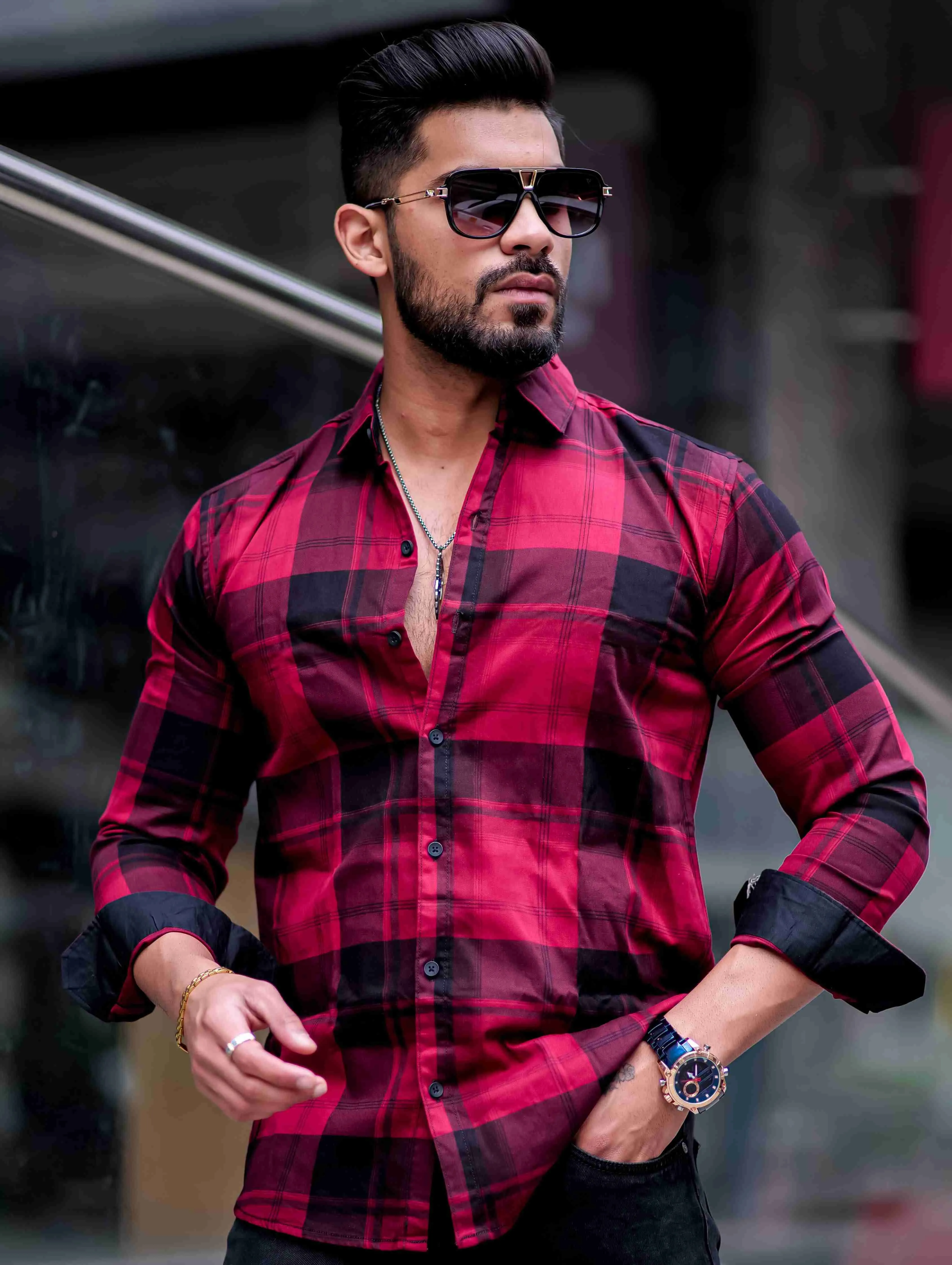 Maroon   Checkered Cotton Shirt