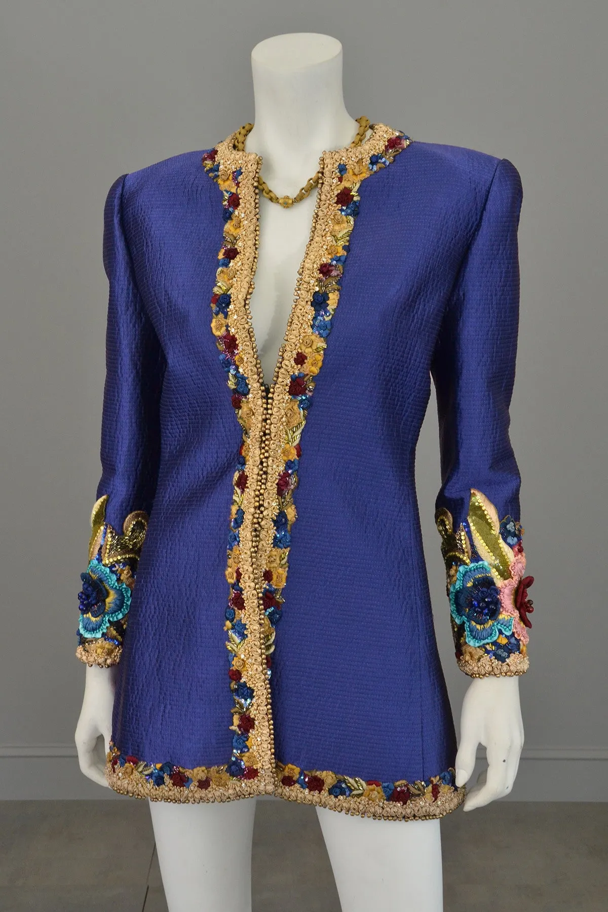 Mary McFadden Couture Embroidered Beaded Evening Coat Jacket