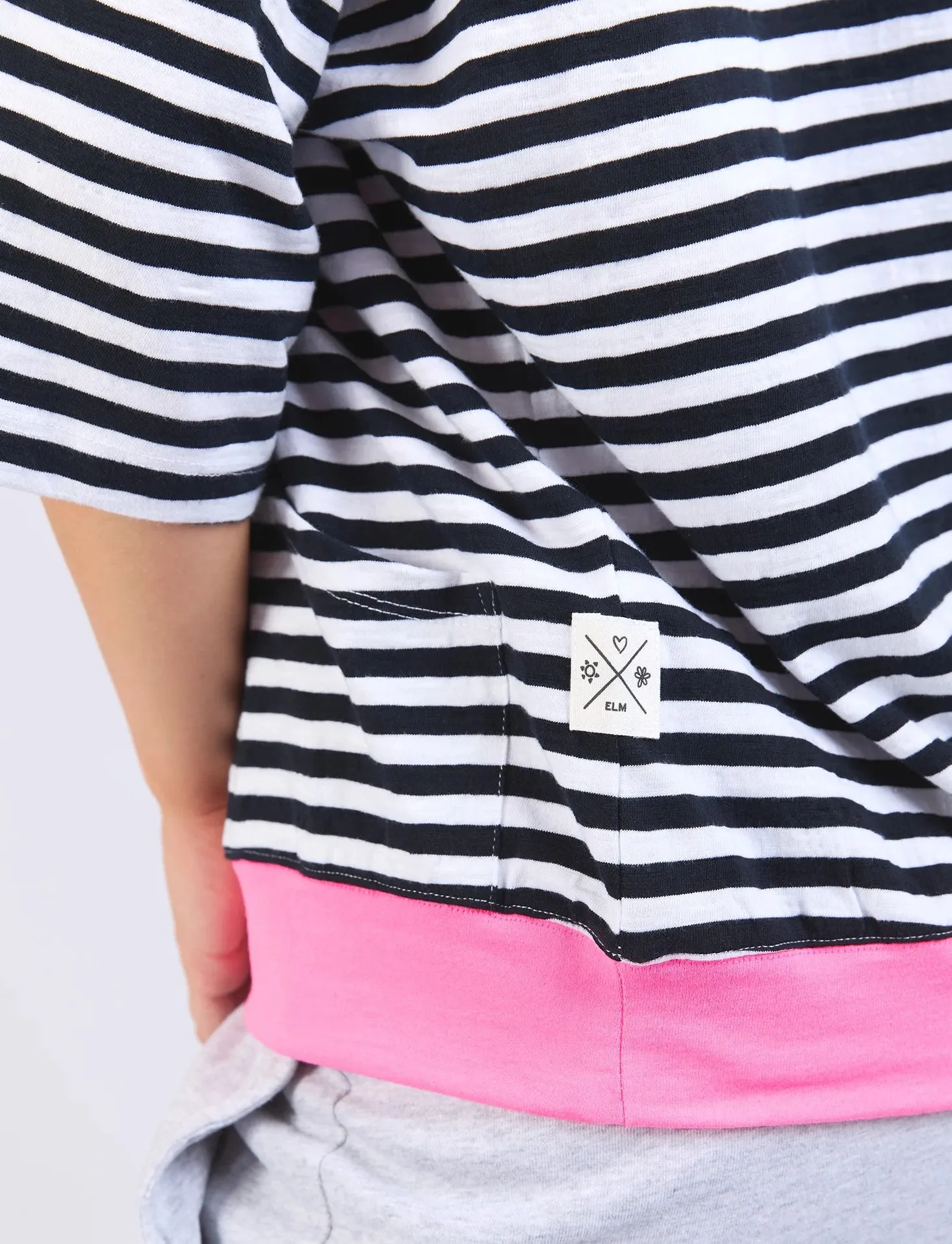 Mazie Stripe Ringer Sweat - Navy/White Stripe/Neon Pink Trim