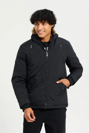 Men Black Hooded Jacket