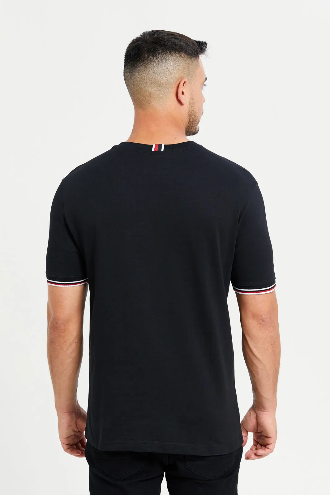 Men Black Tipped T-Shirt With Logo