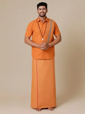 Men Devotional Half Sleeve Shirt Dhoti & Towel 3 in 1 Kavi