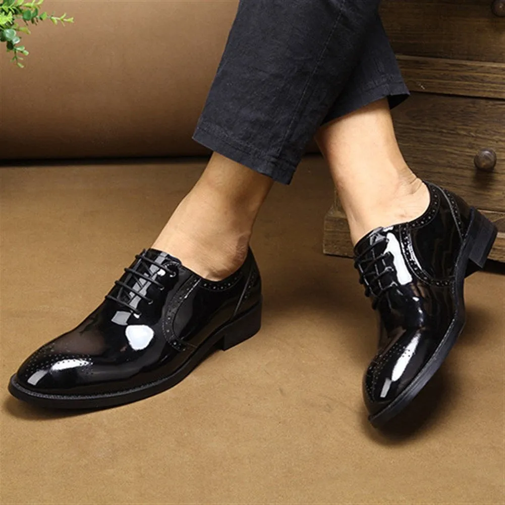 Men Patent Leather Lace Up Flat Formal Shoes