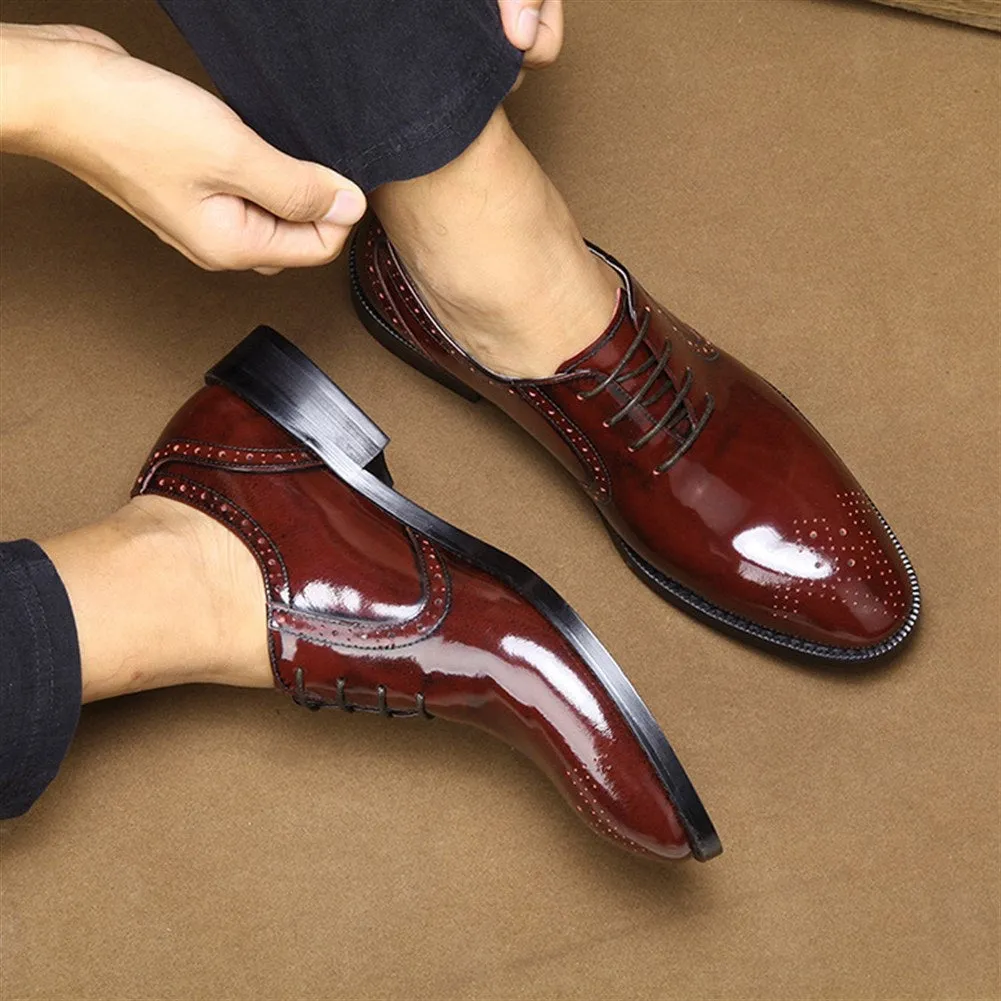 Men Patent Leather Lace Up Flat Formal Shoes