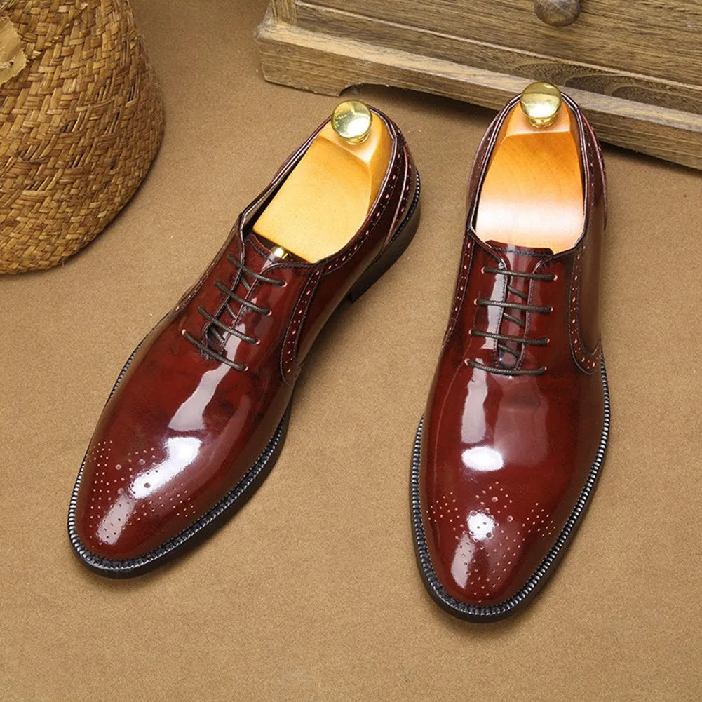 Men Patent Leather Lace Up Flat Formal Shoes