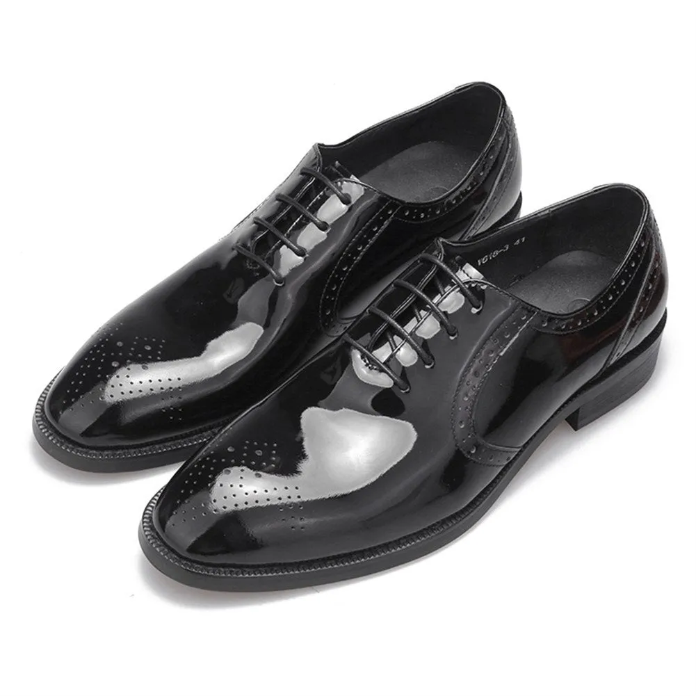 Men Patent Leather Lace Up Flat Formal Shoes