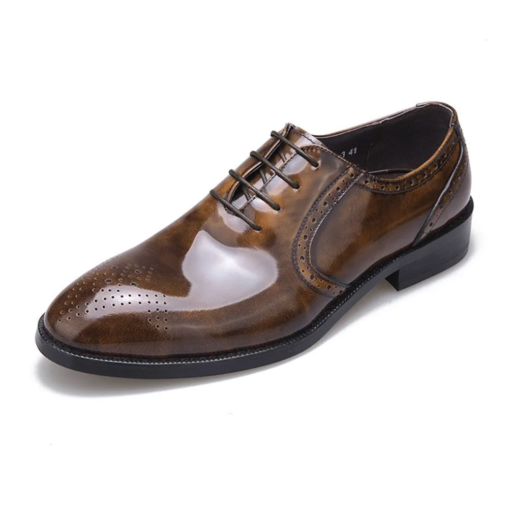 Men Patent Leather Lace Up Flat Formal Shoes