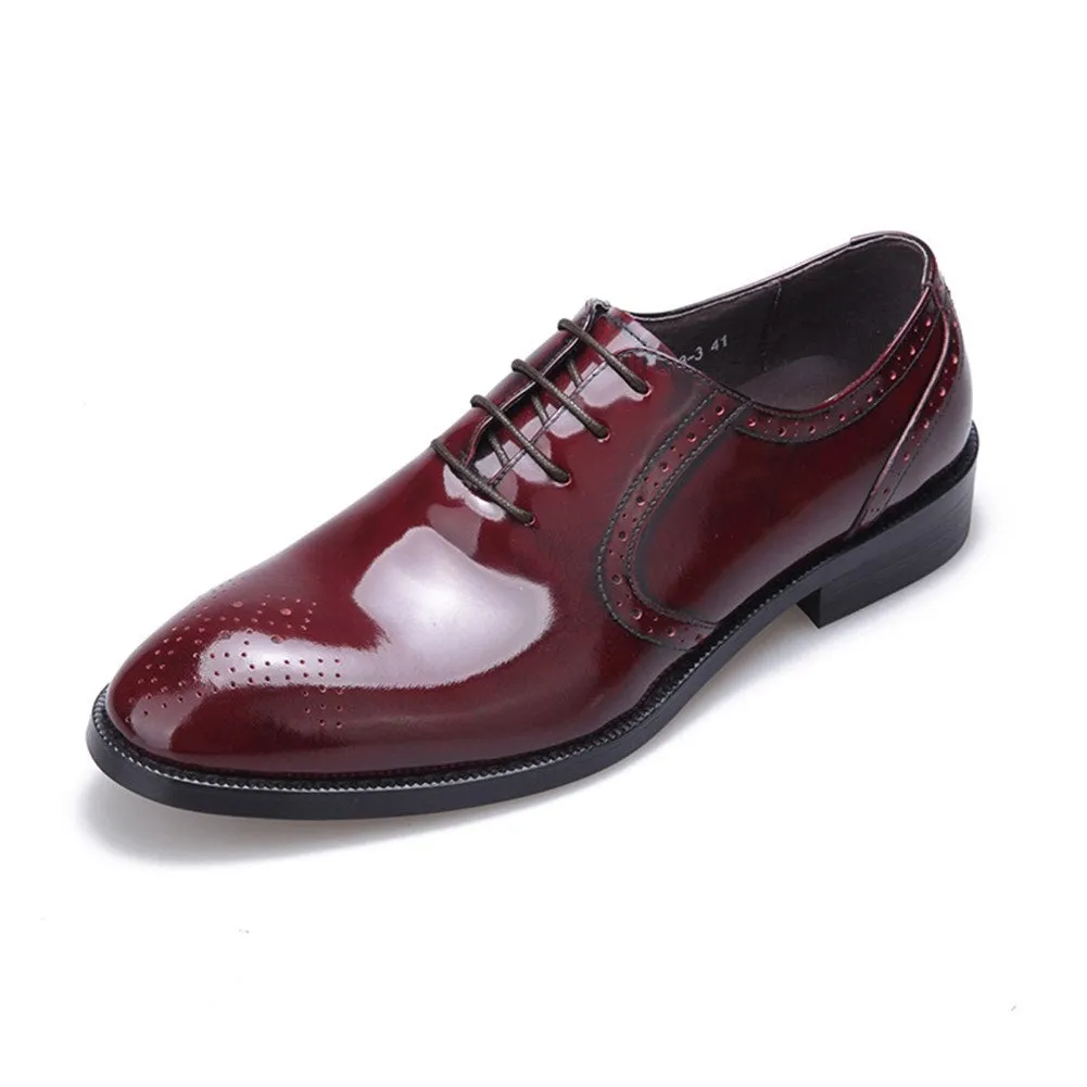 Men Patent Leather Lace Up Flat Formal Shoes