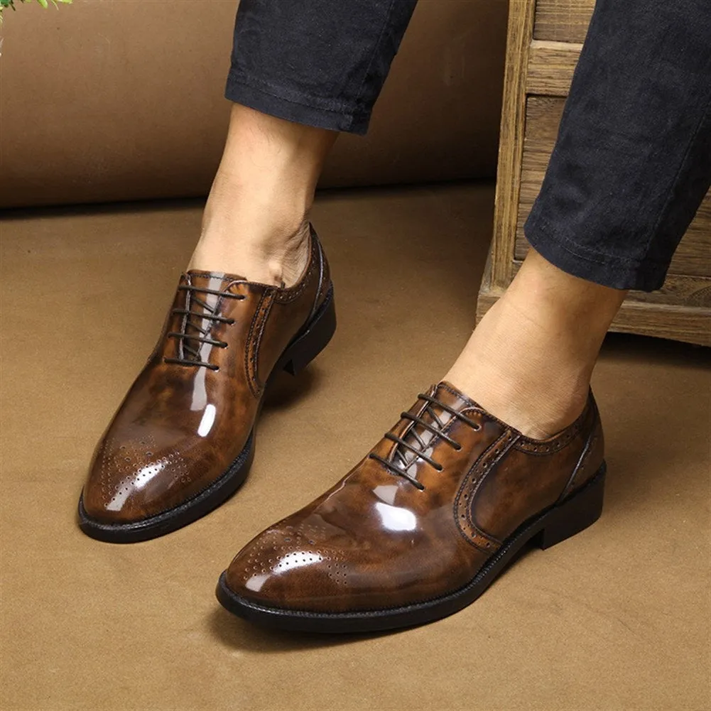 Men Patent Leather Lace Up Flat Formal Shoes