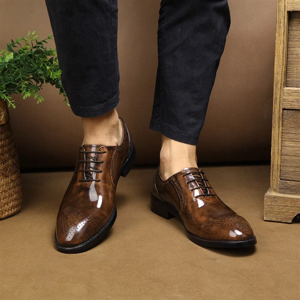 Men Patent Leather Lace Up Flat Formal Shoes