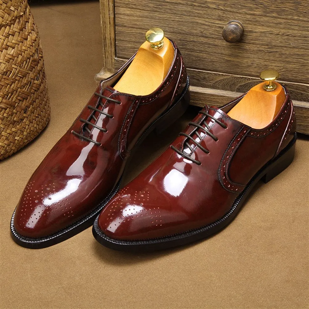 Men Patent Leather Lace Up Flat Formal Shoes