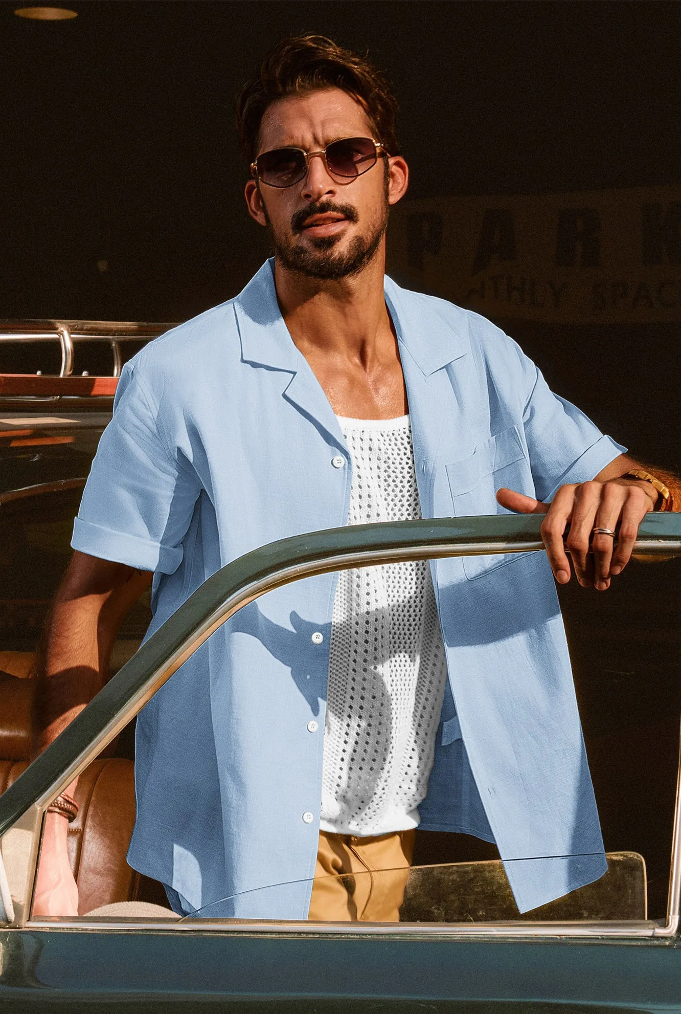 Men Straight Camp-Collar Shirt Casual Short Sleeve Flat-Hem Tops