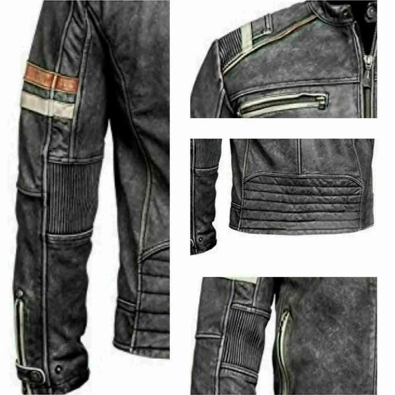 Men's Biker Vintage Motorcycle Café Racer Retro 2 Moto Distressed Leather Jacket