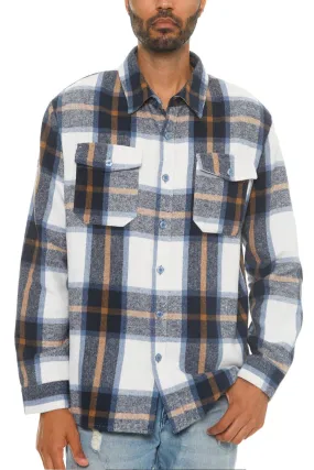 Men's Checkered Soft Flannel Shacket in Blue/Gold: A Fusion of Comfort and Class