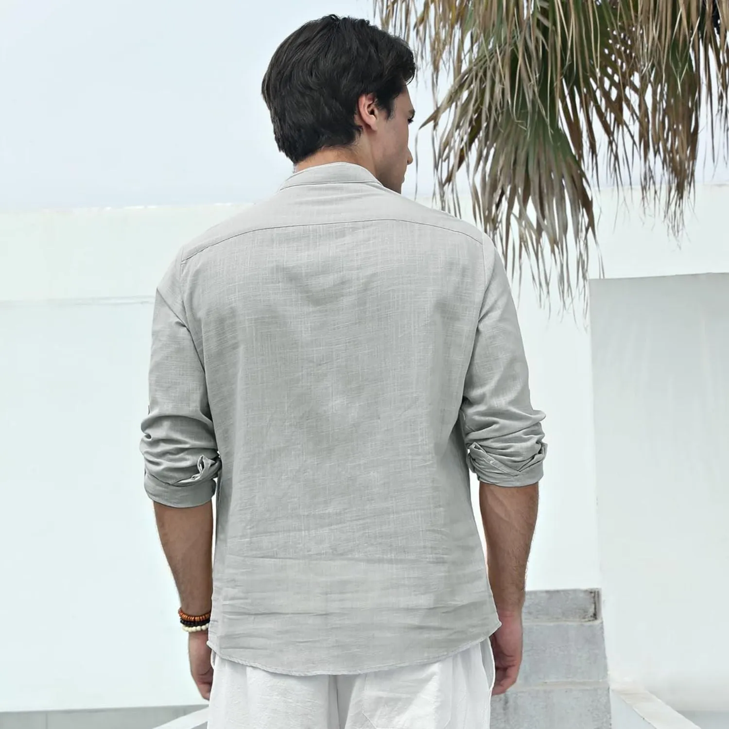 Men‘s Henley Shirt Lightweight with Pocket - LIGHT GRAY