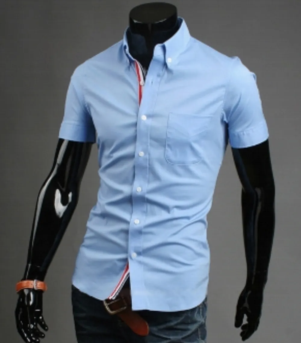 Mens Short Sleeve Shirt with Ribbon Placket