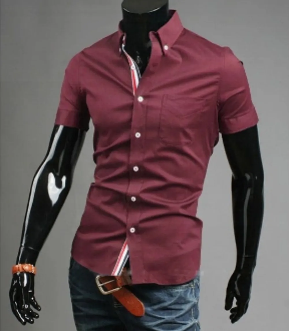 Mens Short Sleeve Shirt with Ribbon Placket