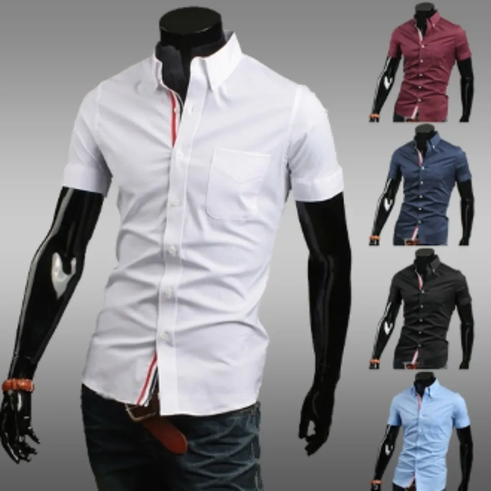 Mens Short Sleeve Shirt with Ribbon Placket