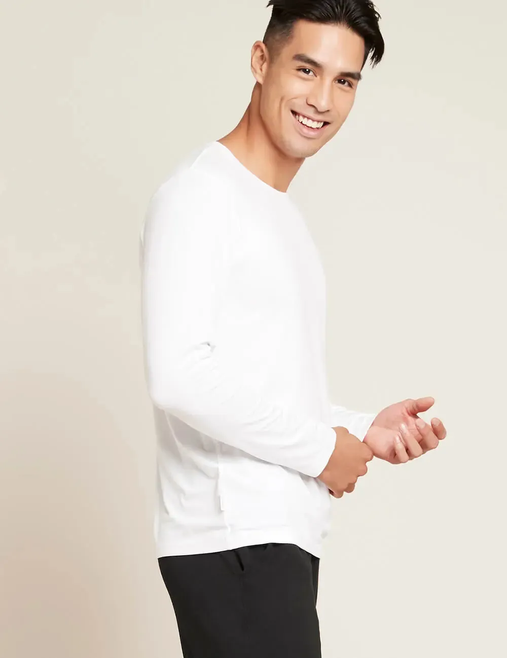 Men's White Long Sleeve Crew Neck Bamboo T-Shirt