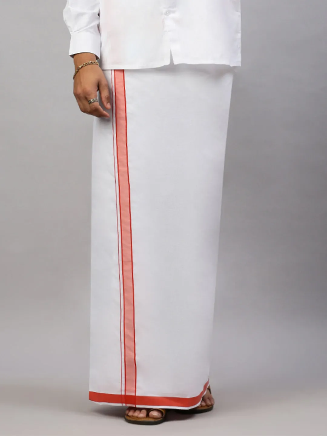 Mens White Shirt with Scarlet Orange Fancy Border Dhoti Combo WP17